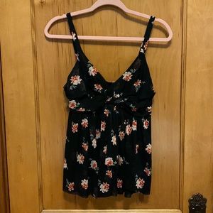 Black and Pink Floral Express Strappy Cami Tank